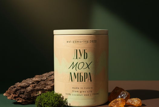 Свеча ароматическая "Дуб Мох Амбра", 250 мл ручной работы