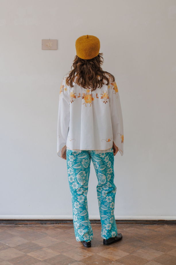 Рубашка с Кокеткой и Осенней Вышивкой/Fall Embroidery Long Sleeve Shirt