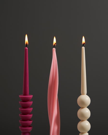 Набор ярких длинных дизайнерских свечей из пчелиного воска 3 шт №45