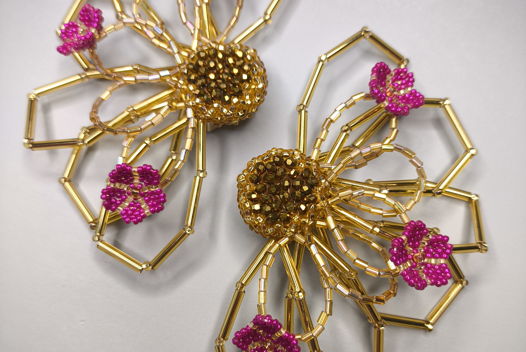 Серьги из стекляруса Цветы - Бабочки