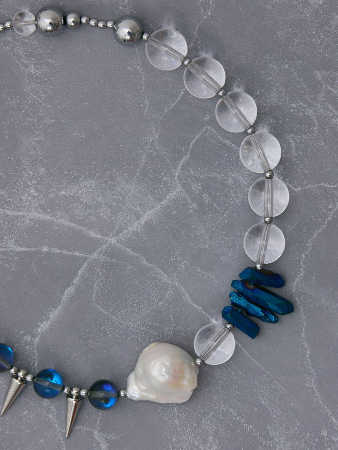 Унисекс колье с жемчугом и шипами