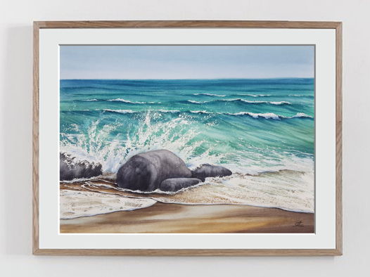 Акварельная картина "Пляж" (38 х 28 см)