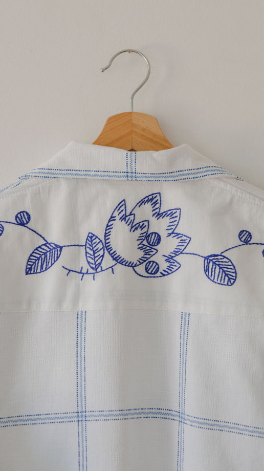 Рубашка с Синими Цветами и Полосками/Blue Flowers and Stripes Long Sleeve Shirt 2