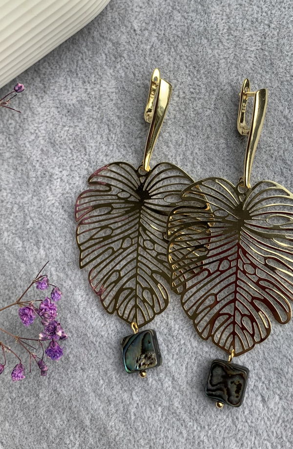 Серьги с натуральным гелиотисом «Полночь в джунглях»