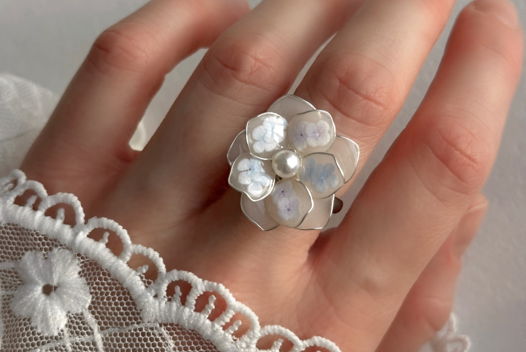 Кольцо FLOWERS ручной работы с натуральным жемчугом_весна