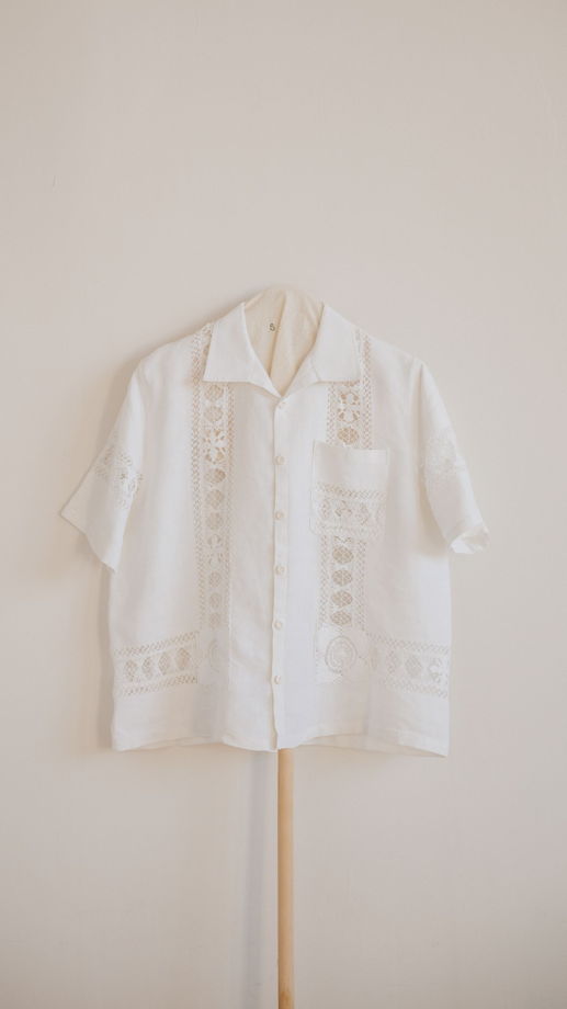 Рубашка с Кружевными Цветами 2/White Flowers Short Sleeve Shirt 2