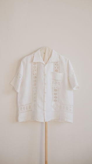 Рубашка с Кружевными Цветами 2/White Flowers Short Sleeve Shirt 2