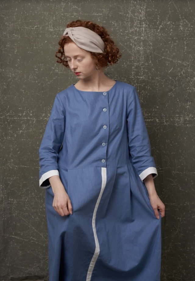 Бохо Платье "Утро" льняное голубое  из 100% льна с повязкой на выбор