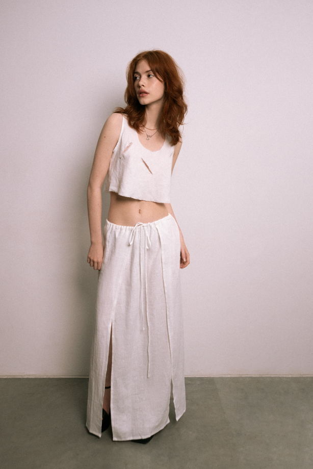 Комплект изо льна «Юбка с опасным вырезом» «топ рваный»