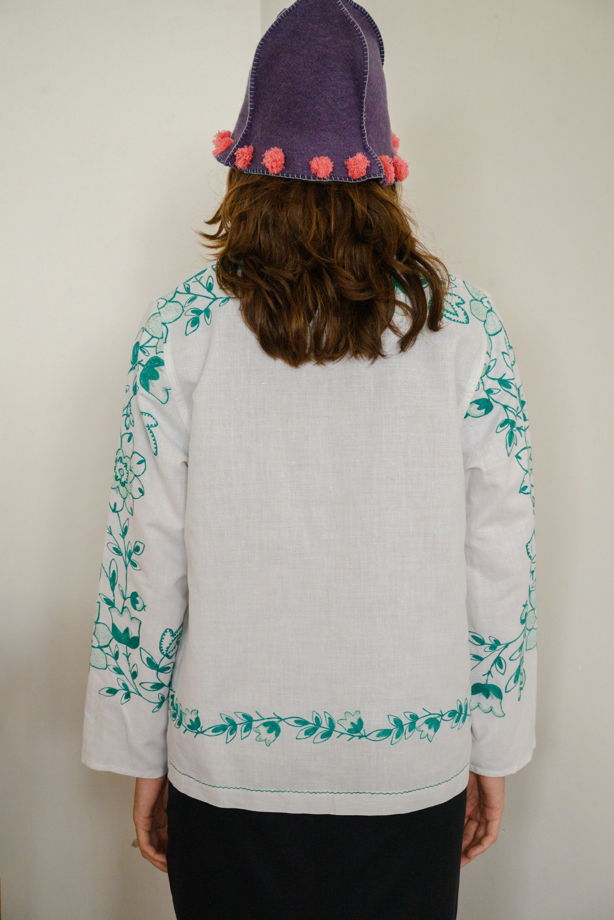 Рубашка с Зелёными Цветами/Green Curly Flowers Long Sleeve Shirt