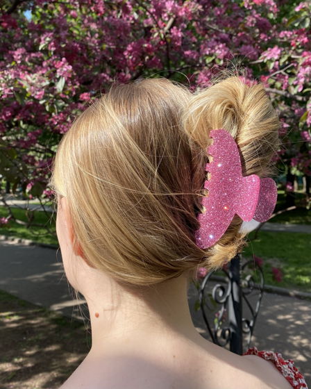 Крабик для волос Glitter розовый