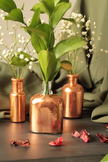 Три вазочки из старинного стекла, золоченые медными листом | Bloom 130
