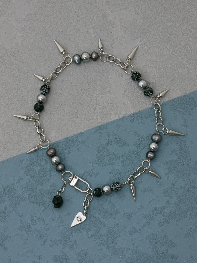 Унисекс колье с шипами и цепями