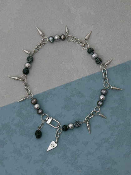 Унисекс колье с шипами и цепями