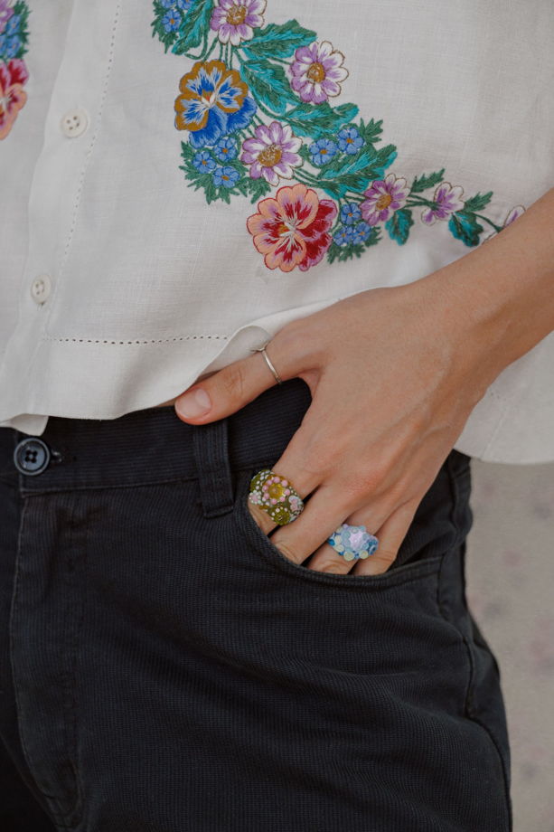 Рубашка с Фиолетовыми Цветами/30s Tablecloth Short Sleeve Shirt