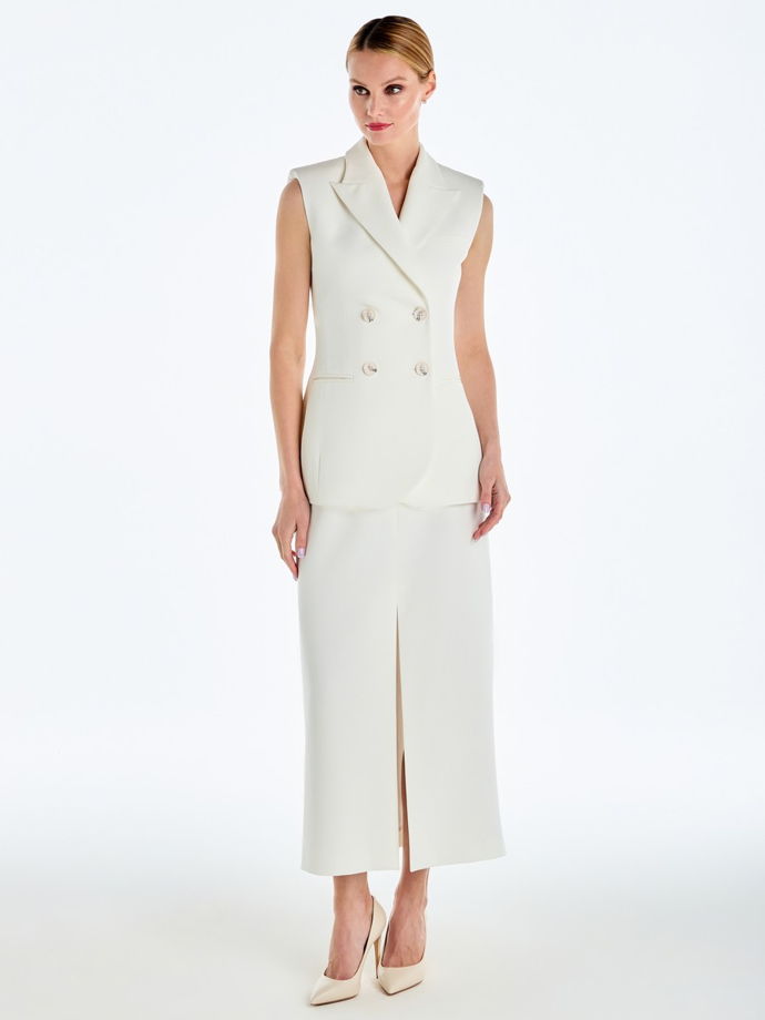Двубортный жилет с объемными плечами, белый