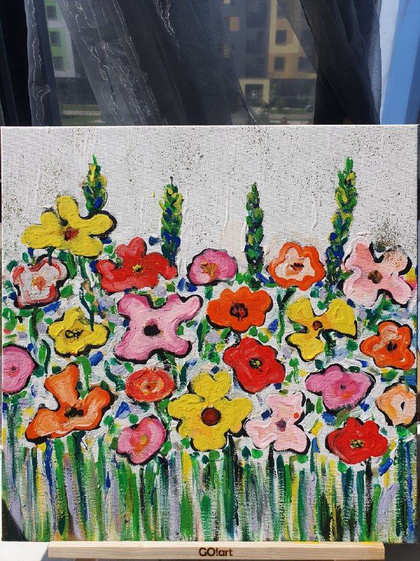 Картина акрилом "Летние цветы"