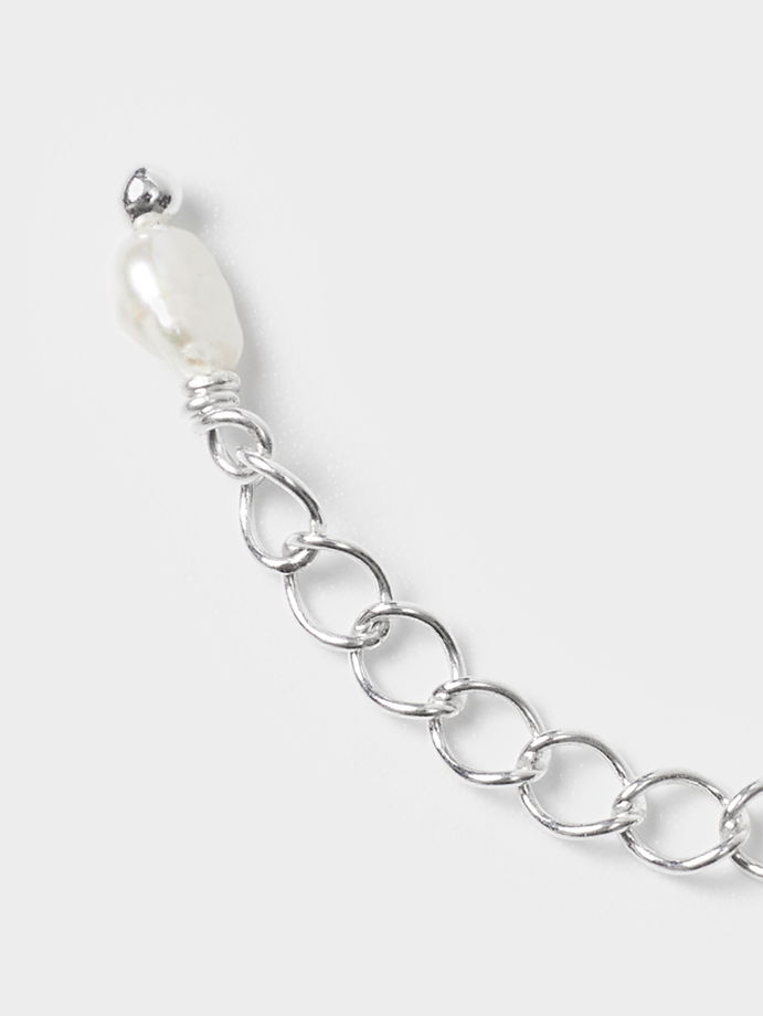 Чокер из серебряных трубочек с вставкой жемчужина