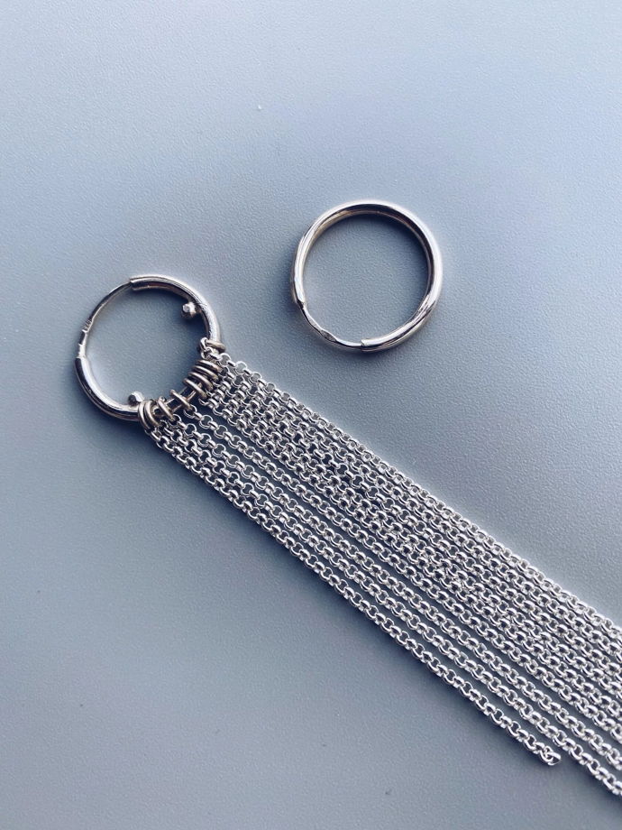 Серебряные серьги с цепочками "С кисточкой" ручной работы.