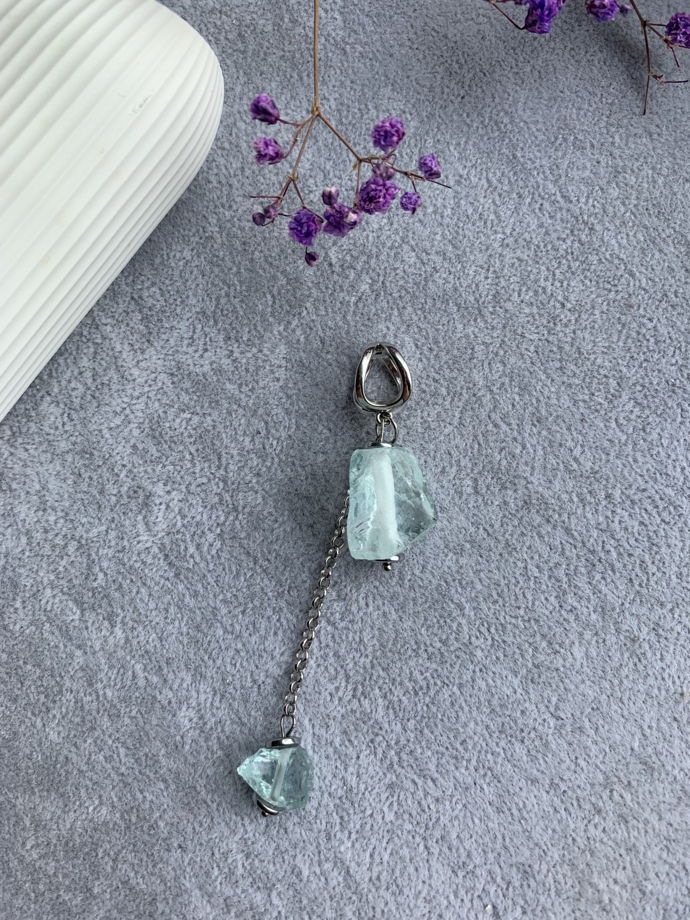 Комплект с аква кварцем и горным хрусталем «Ледяной цветок»