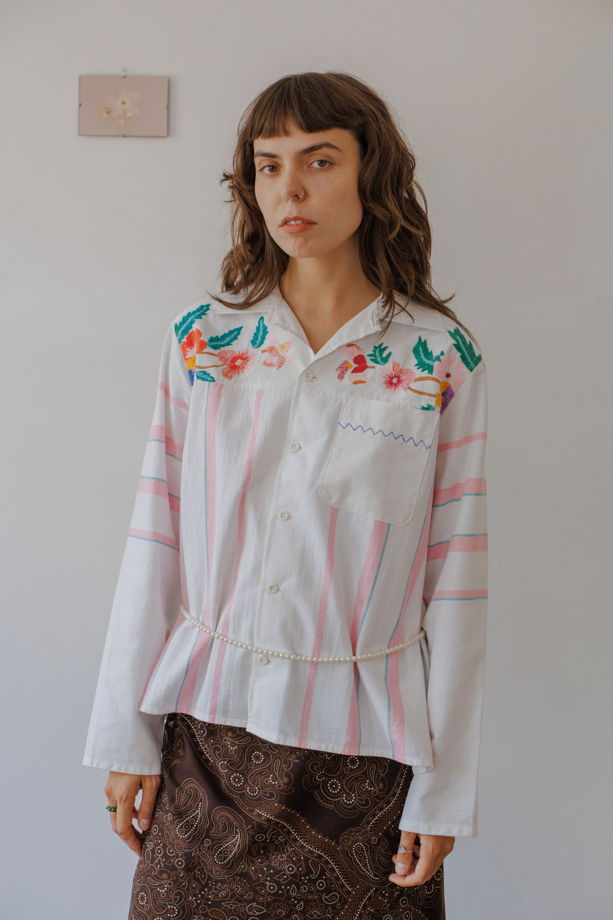 Рубашка в Розовую Полоску 1/Pink Striped Long Sleeve Shirt 1