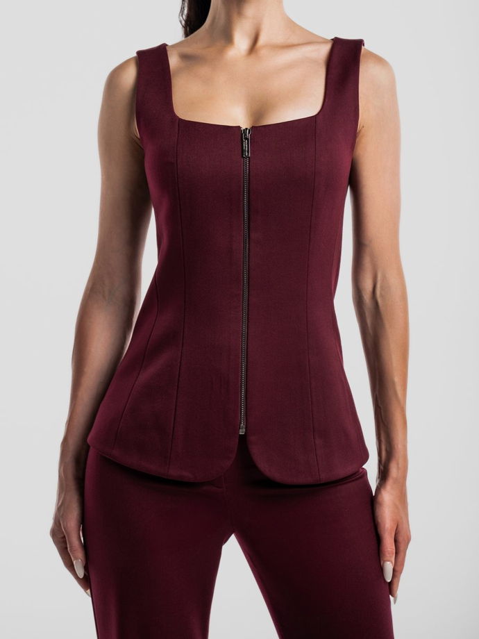 Жилет приталенный на молнии, бордовый