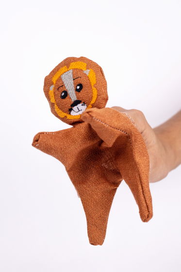 Кукла перчатка  «Пальцеши» Лев, Лен, 21 см.