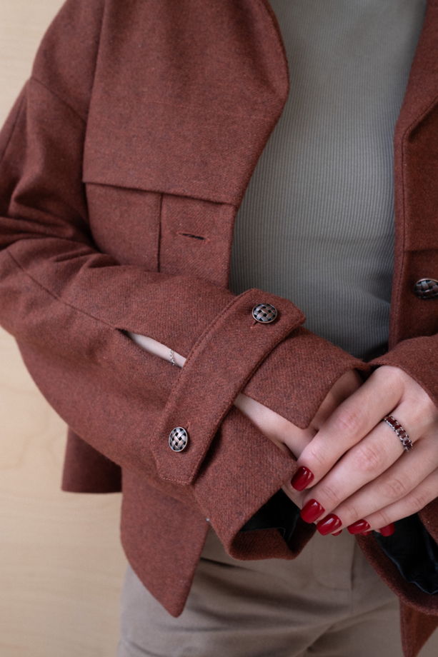 Фланелевое полупальто-жакет "РОУЗ" медного цвета с вышивкой