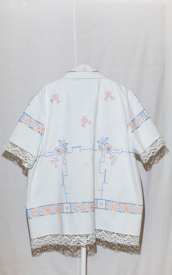 Рубашка с Цветами и Кружевом/Blue Flowers and Lace Short Sleeve Shirt