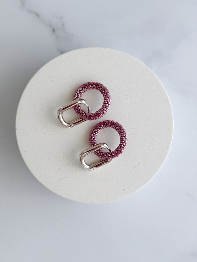 Серьги-конго с подвесками из японского бисера