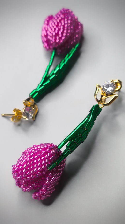 Серьги из бисера Тюльпаны мини