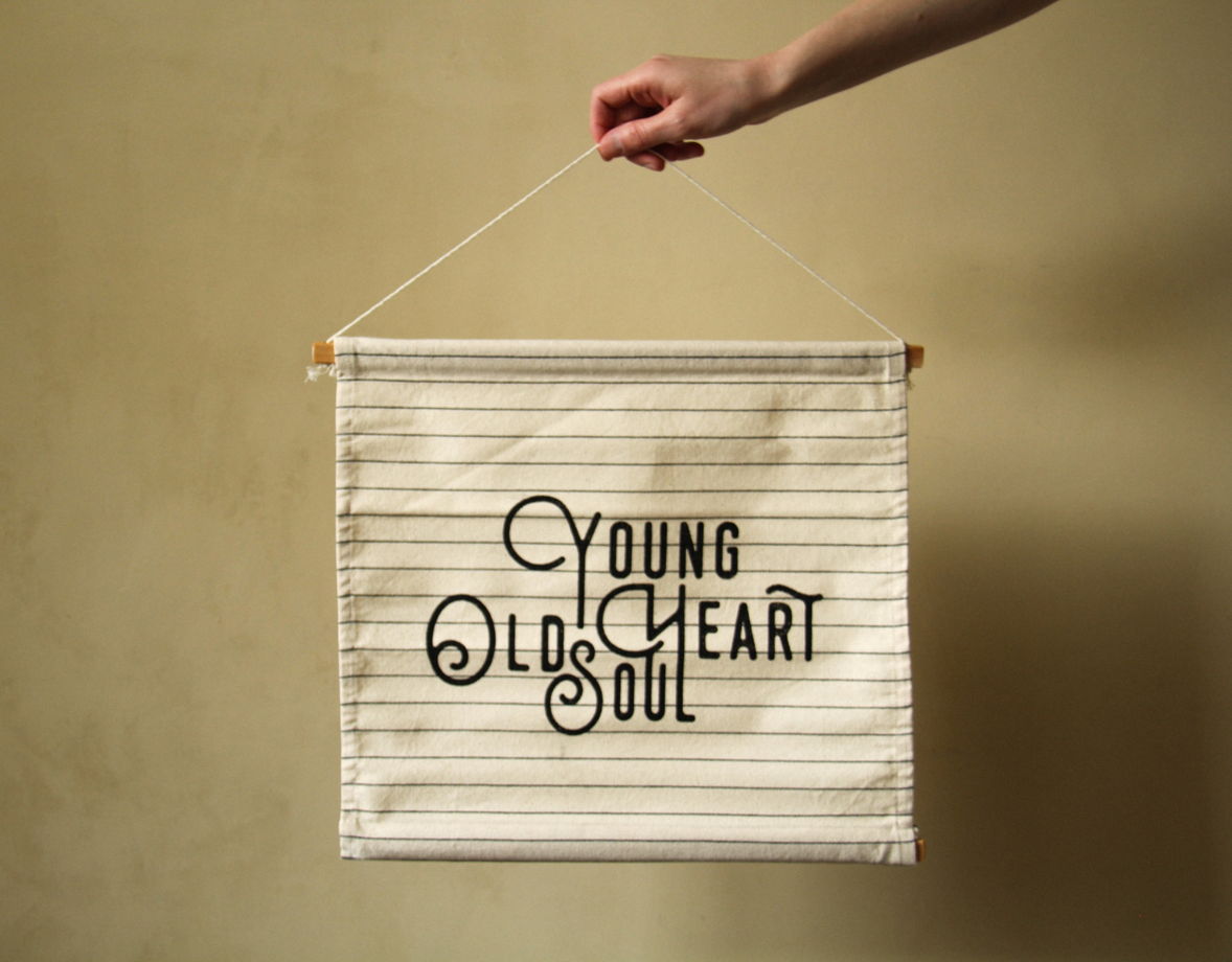 Текстильный постер Young heart Old soul (полосатый)