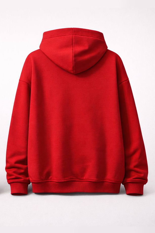 ХУДИ "ДЕВУШКА С ПЕТУШКОМ". One Size. Ярко красное худи свободного кроя с  вышивкой.