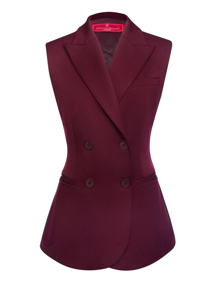 Двубортный жилет с объемными плечами, бордовый