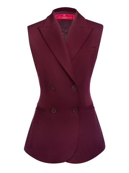 Двубортный жилет с объемными плечами, бордовый