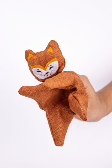 Кукла перчатка  «Пальцеши» Лисичка, Лен, 21 см.