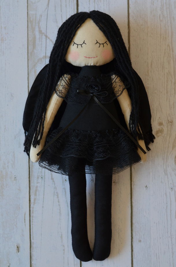 Черный Ангел, текстильная интерьерная кукла