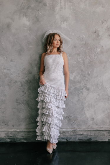 Свадебное платье ручной работы с воланами из 100% хлопка.