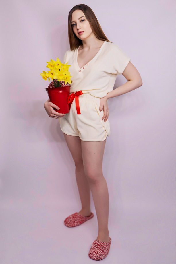 Комплект-пижама (футболка, шорты) из махровой трикотажной ткани Лимонный