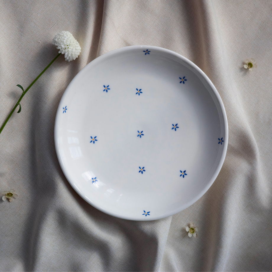 Тарелка глубокая белая с росписью ручной работы, "Лён"