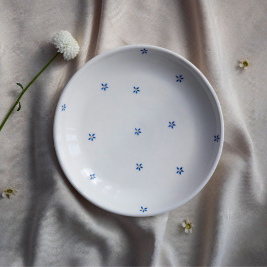 Тарелка глубокая белая с росписью ручной работы, "Лён"