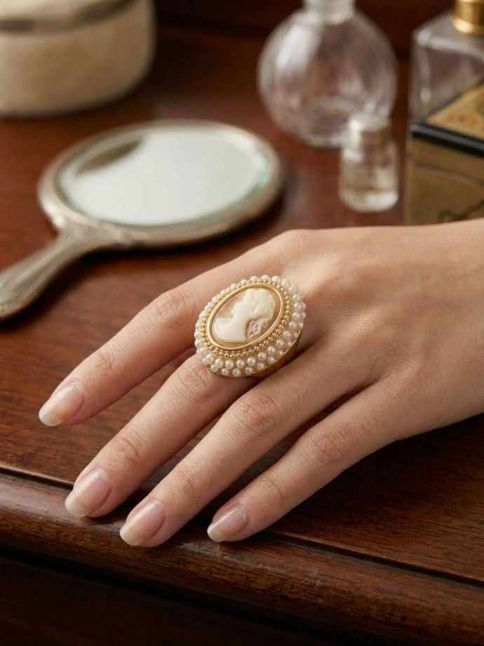 Винтажное кольцо камео и жемчугом