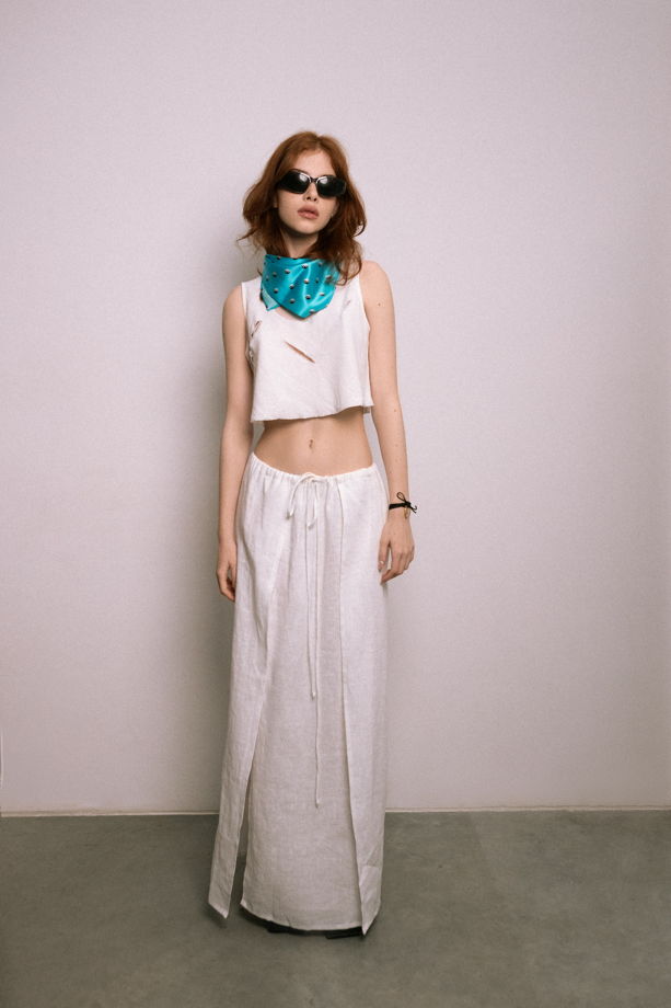 Комплект изо льна «Юбка с опасным вырезом» «топ рваный»