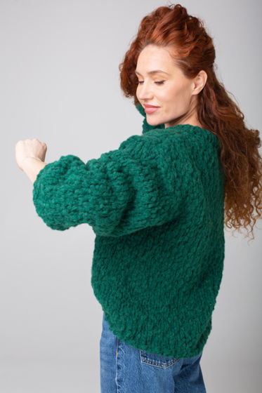 Зелёный женский свитер ручной вязки из шерсти альпака и мериноса