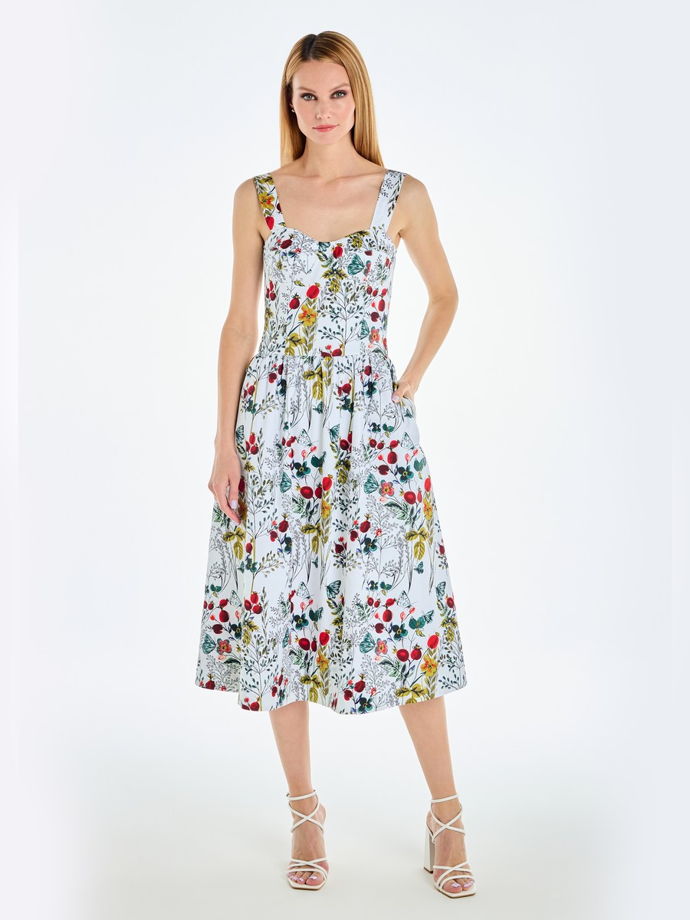 Платье-бюстье с чашками миди из хлопка с цветочным принтом