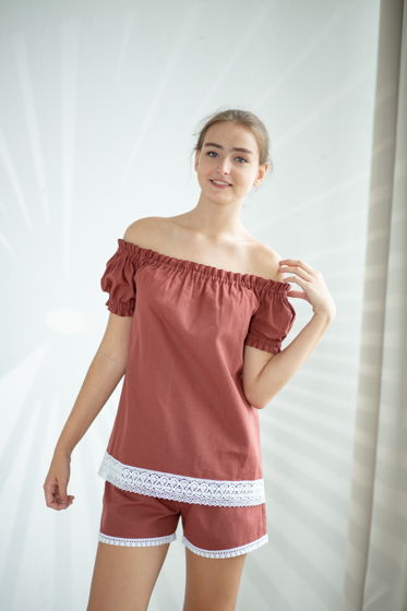 Женская пижама с шортиками "Осенняя" из натуральных материалов
