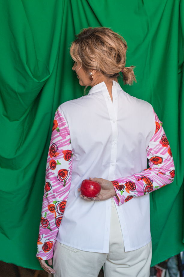 Женская белая рубашка из итальянского хлопка и трикотажа с застежкой на спине