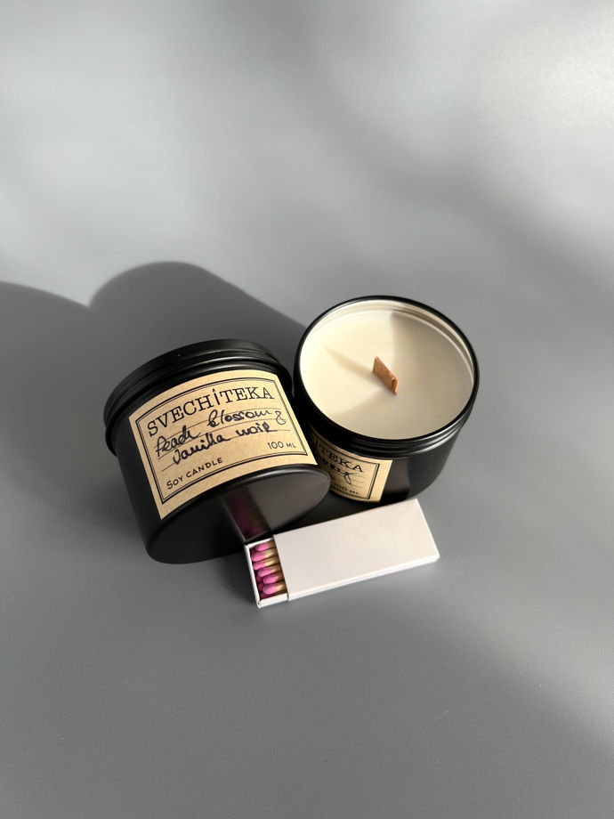 Свеча ароматическая SVECHITEKA "Цветущий персик и ванильный нуар", 100 гр.