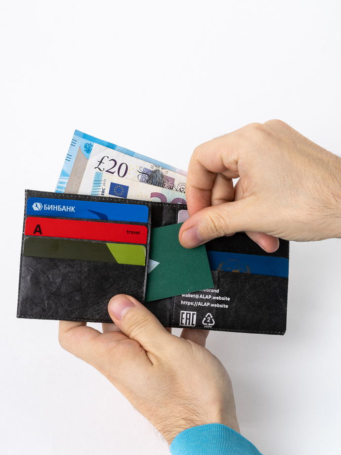 Бумажник ALAP для банкнот, карт, визиток из тайвека чёрный