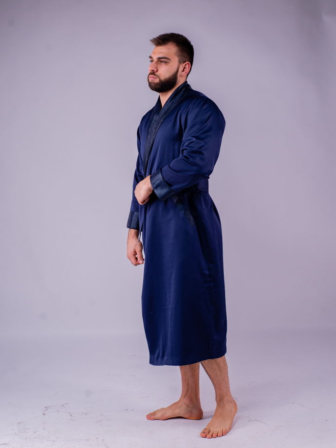 Мужской халат с жаккардовым воротником и манжетами "Синий"